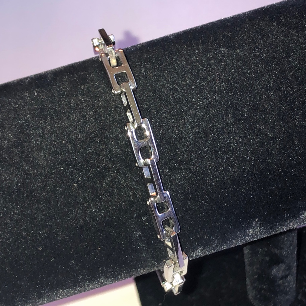 Stainless Steel Silver Tone Link Bracelet  Geometric Chain